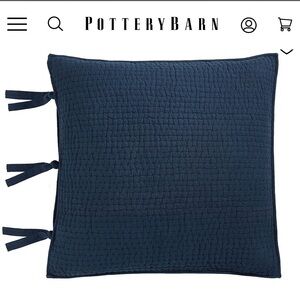 Pottery Barn Navy Quilted Square Throw Pillow with Side Ties